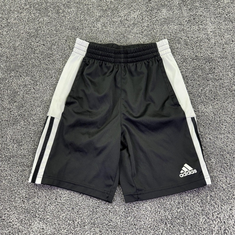 Adidas Shorts Kids M 10-12 Black Athletic Elastic Waist Drawstring 3 Stripes